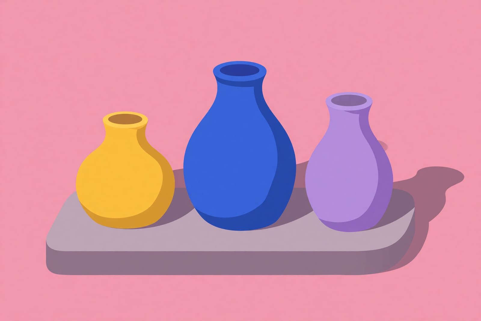 Illustration von drei matte wirkenden, leeren Pflegegefäßen auf einem Sockel.