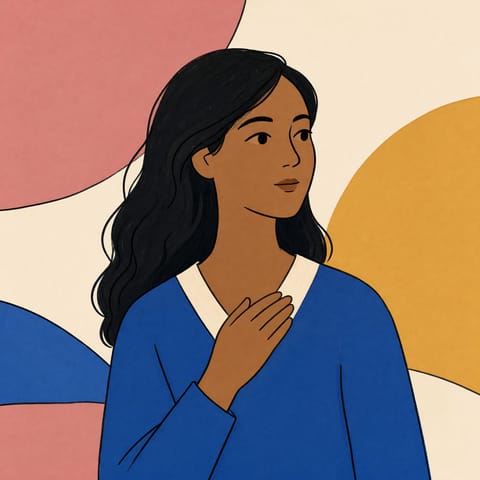 Illustration von Leyla Akgün als erwachsene Person in ruhiger Haltung.