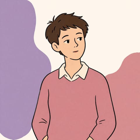 Illustration von Nina Halbach als erwachsene Person in ruhiger Haltung.